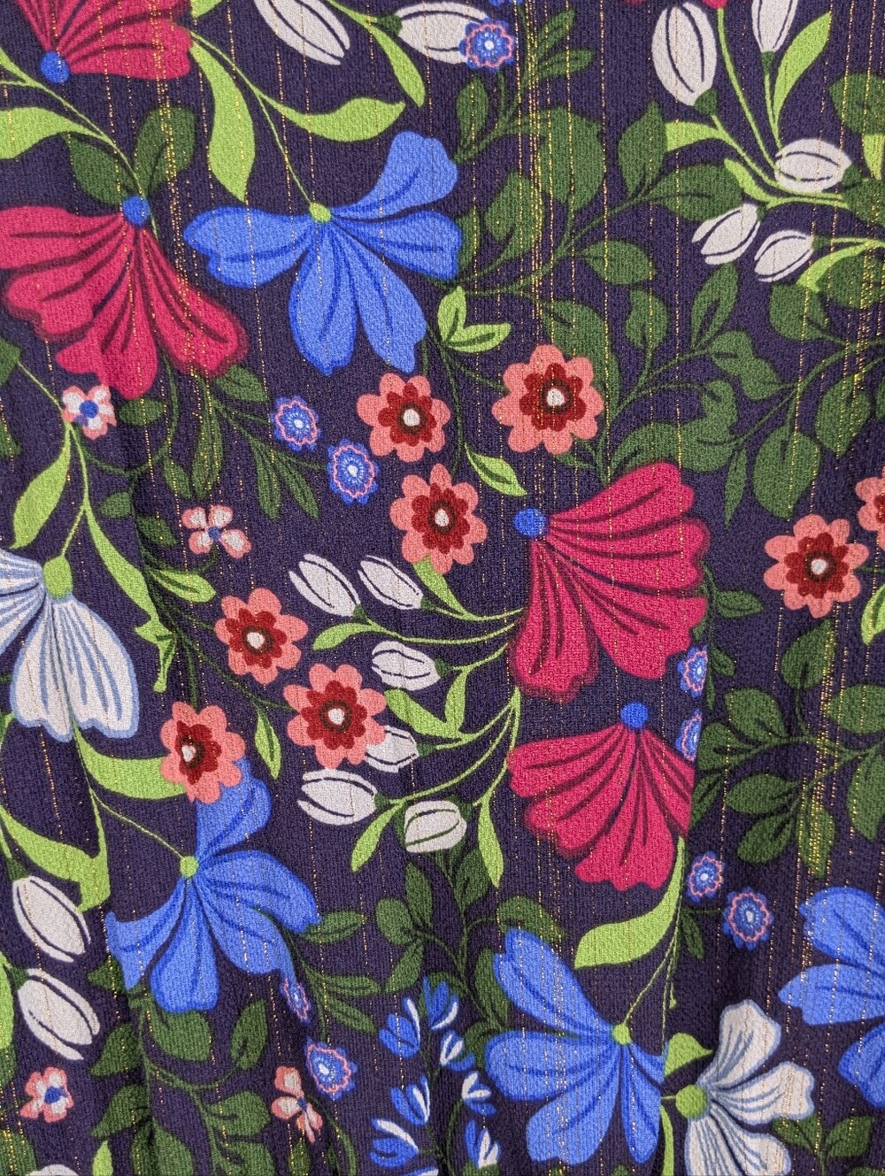 Draper James XS Midi Dress Navy Pink Floral Metallic Lined Like New Garden Chic - Picture 7 of 9